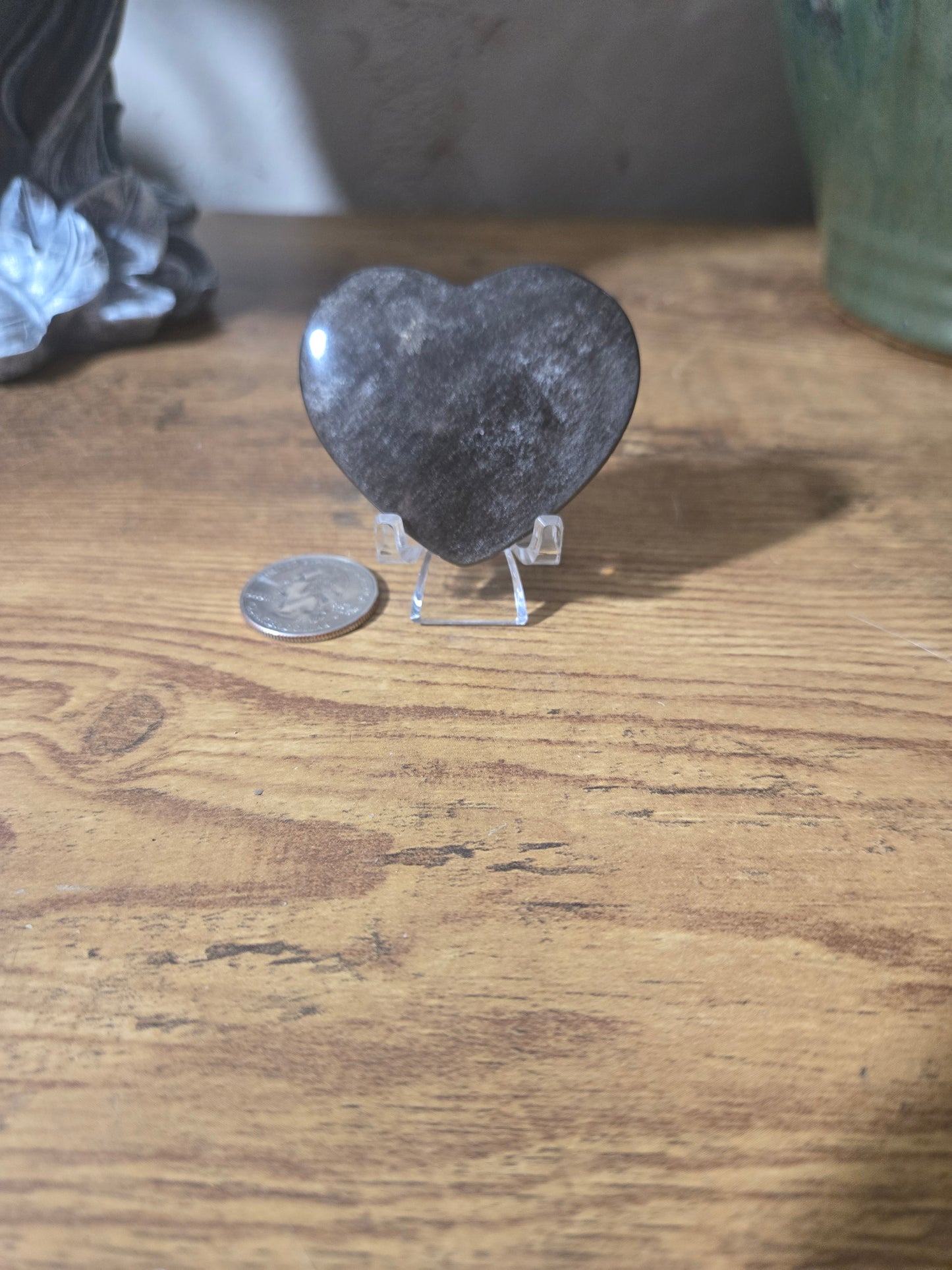 Silver Obsidian Heart Carving