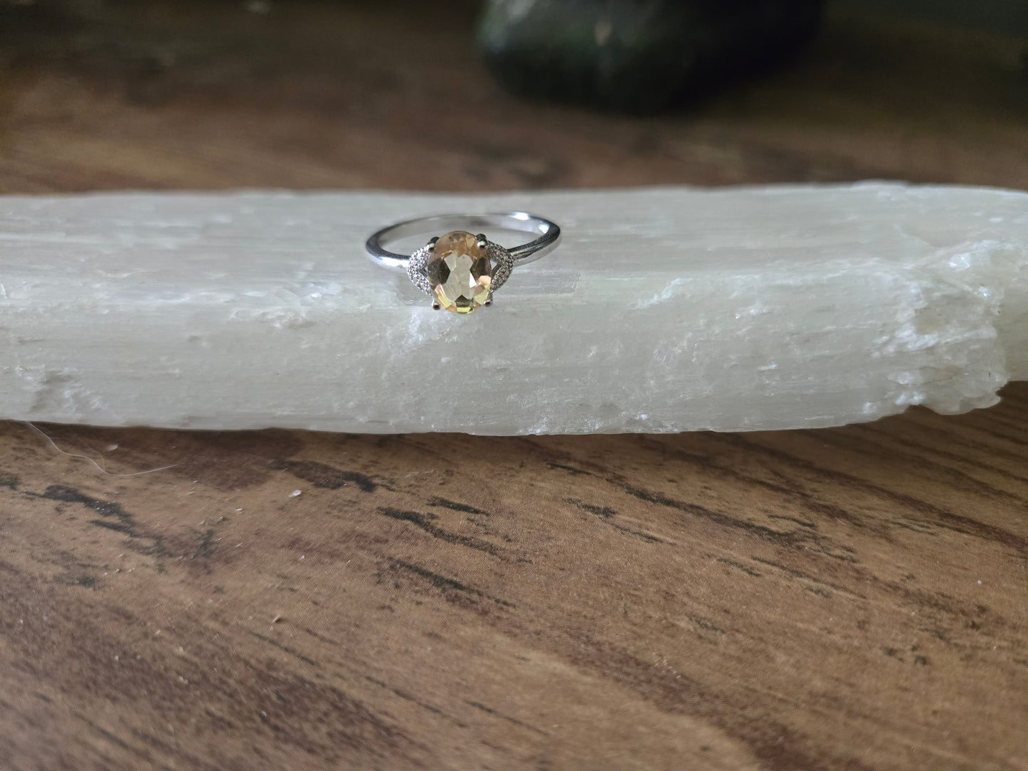 Natural Citrine Ring White Bronze