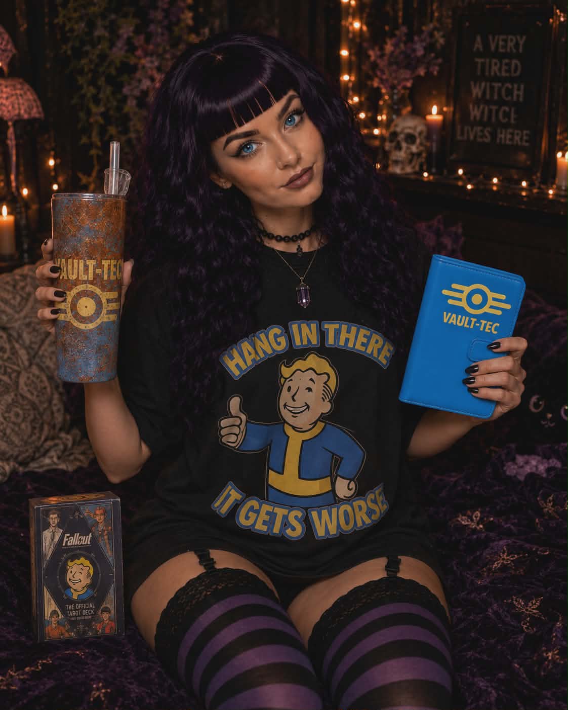 Fallout Tarot Gift Bundle | Vault-Tec Tarot Journal, Fallout Tarot Deck, Tumbler & Funny Gamer Shirt