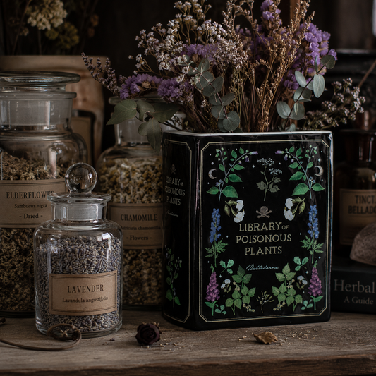 Library of Poisonous Plants Ceramic Book Vase | Gothic Dark Academia Décor