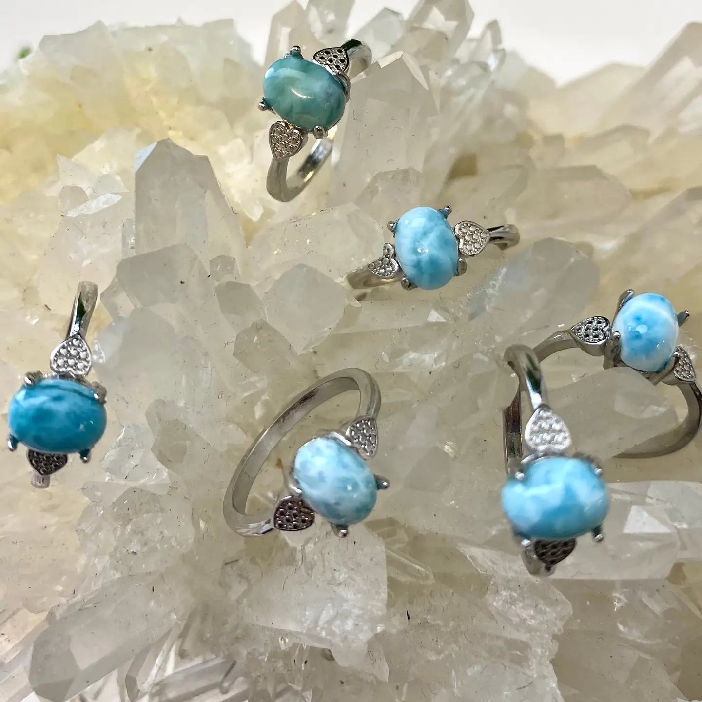 Natural Larimar Ring White Bronze