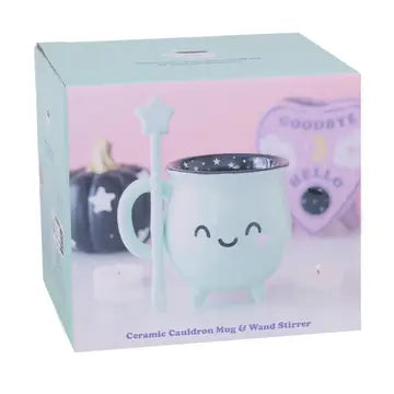 Mint Green Cauldron Mug with Star Wand Stirrer