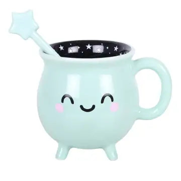 Mint Green Cauldron Mug with Star Wand Stirrer