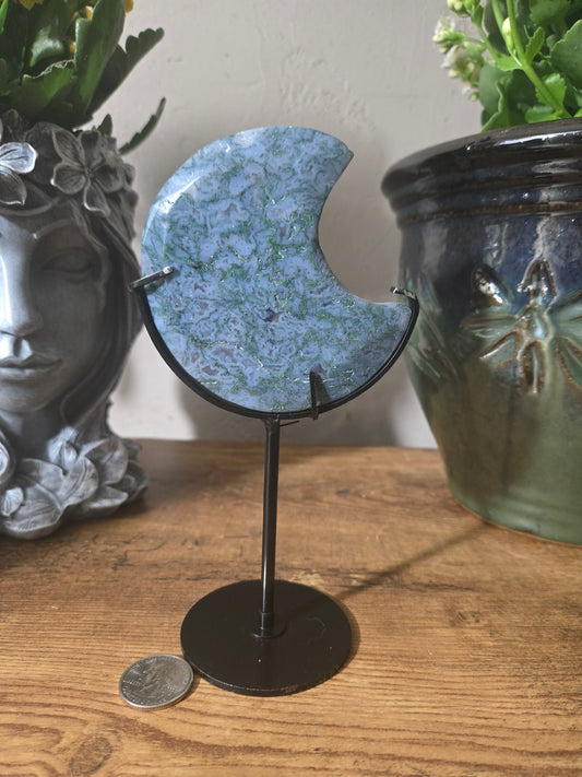 Moss Agate Moon Carving