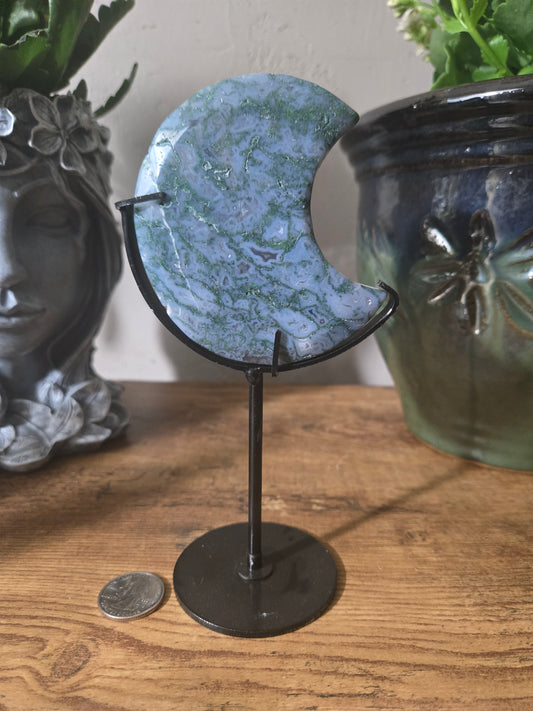 Moss Agate Moon Carving