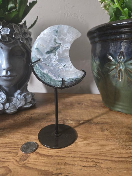 Moss Agate Moon Carving