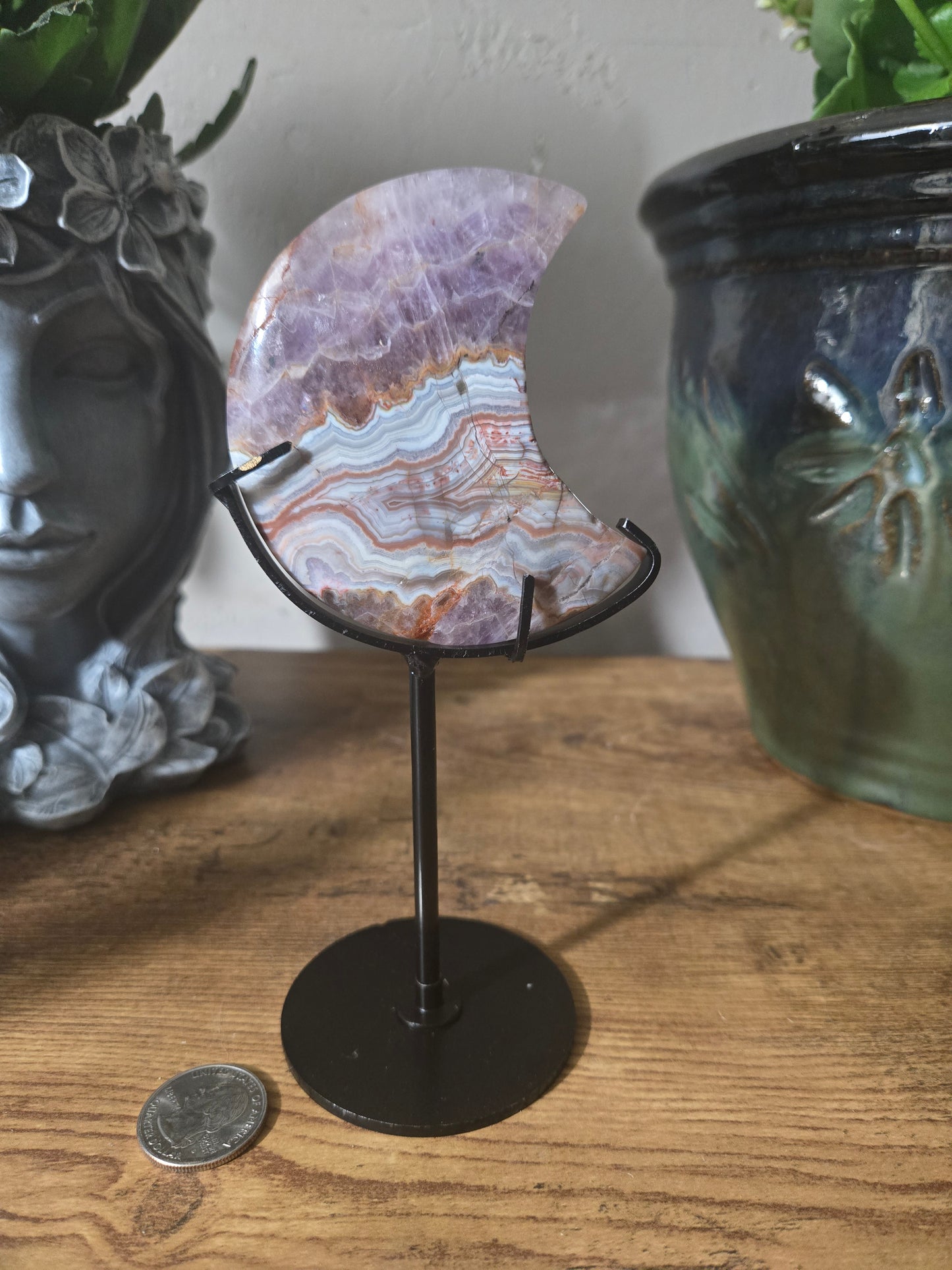 Amethyst with Crazy Lace Moon Carving