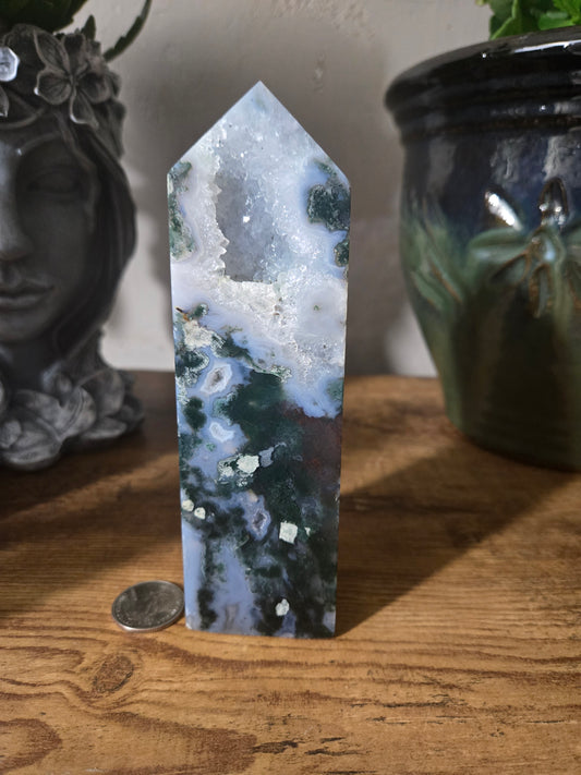 Druzy Moss Agate Tower