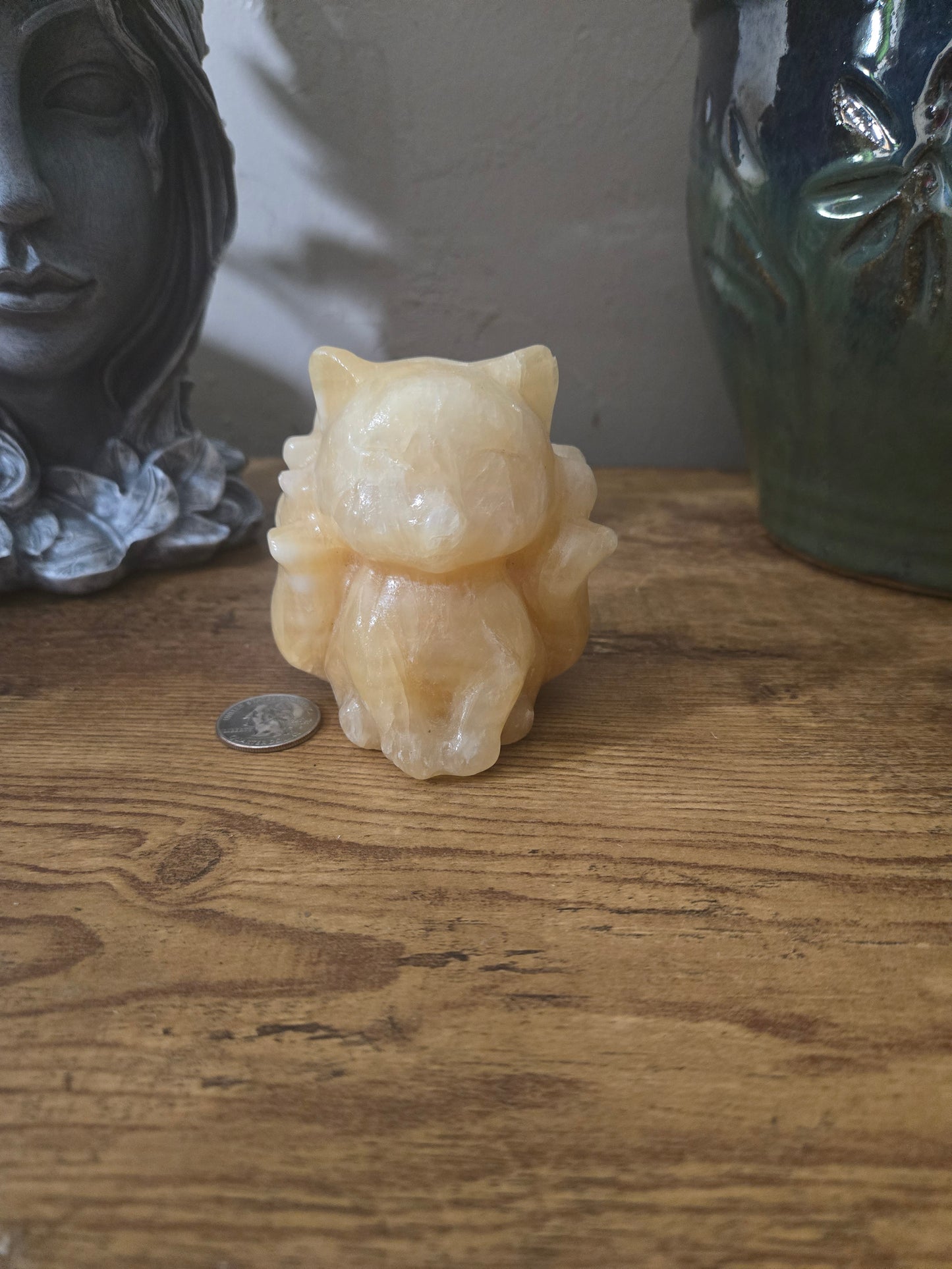 Orange Calcite Kitsune Carving