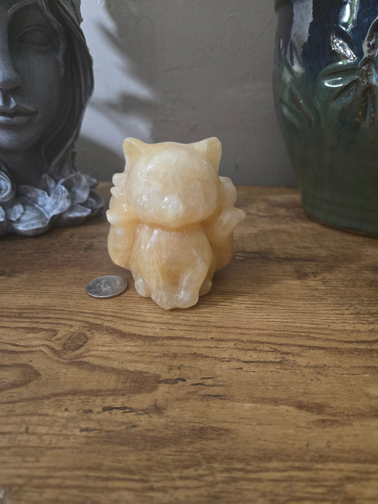 Orange Calcite Kitsune Carving