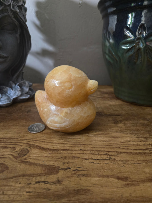 Orange Calcite Rubber Duck Carving