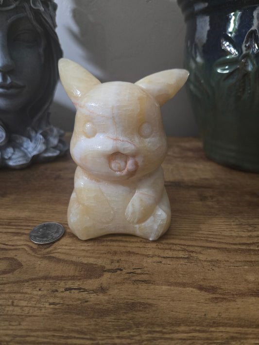 Orange Calcite Pikachu Carving