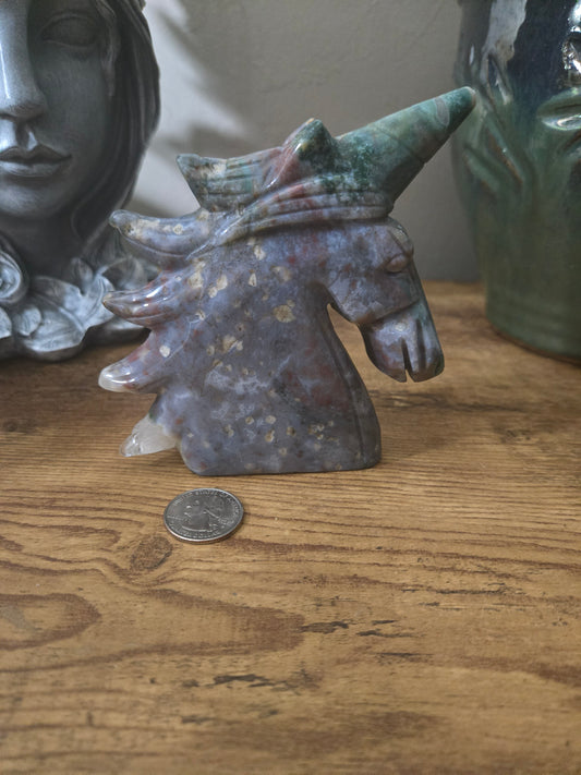 Ocean Jasper Unicorn Carving