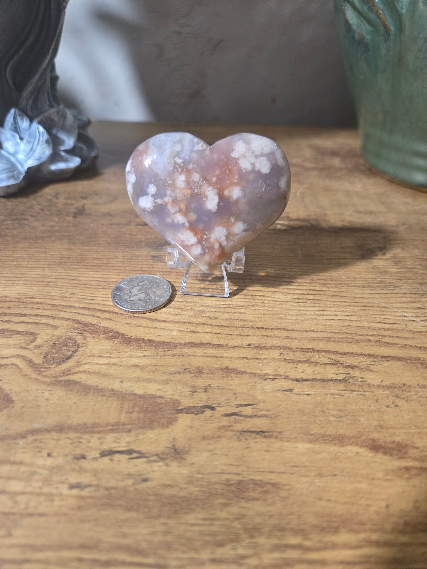 Pink Flower Agate Heart Carving