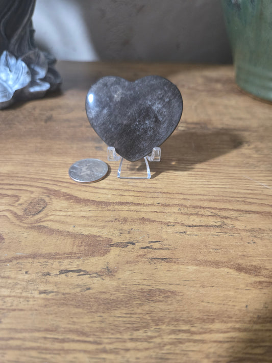 Silver Obsidian Heart Carving