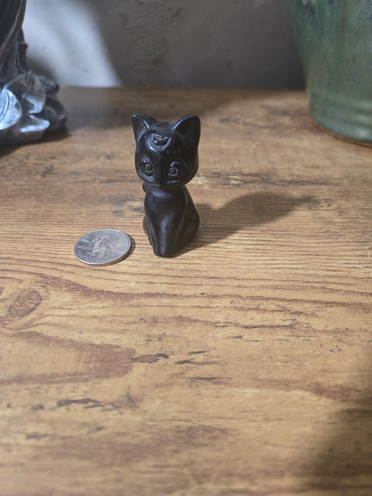 Silver Obsidian Cat Carving