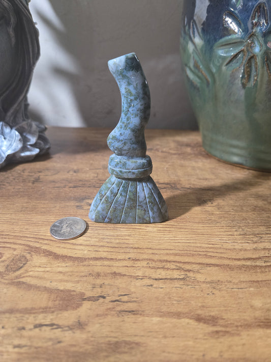 Moss Agate Broom Carving