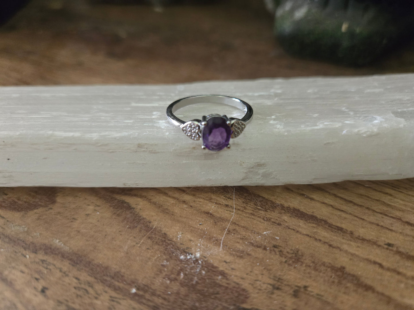 Natural Amethyst Ring White Bronze