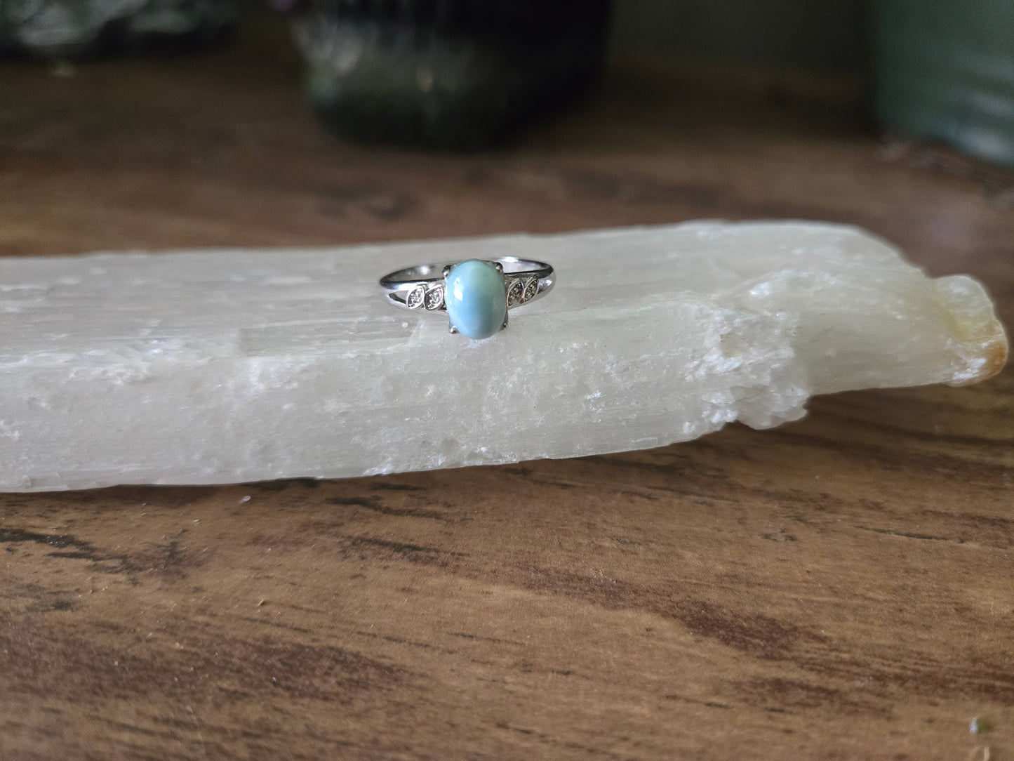 Natural Larimar Ring White Bronze