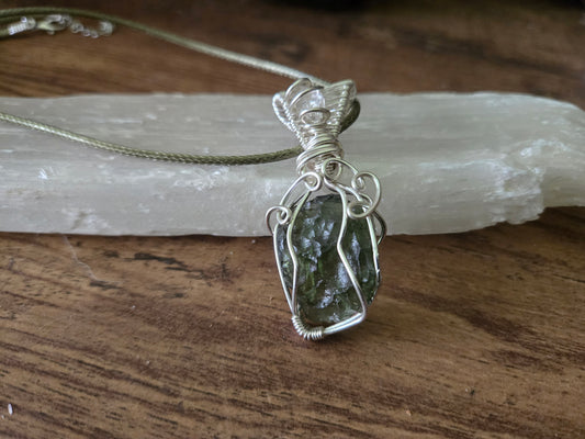 Moldavite with Herkimer Diamond Pendant