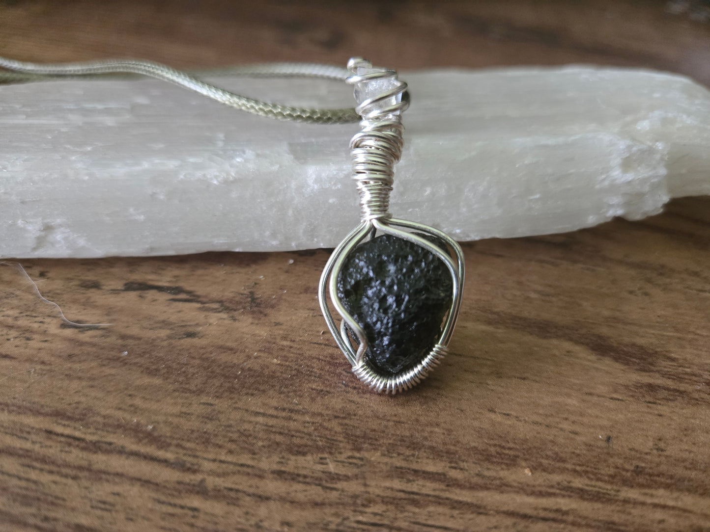 Moldavite with Herkimer Diamond Pendant