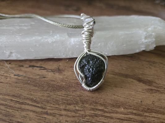 Moldavite with Herkimer Diamond Pendant