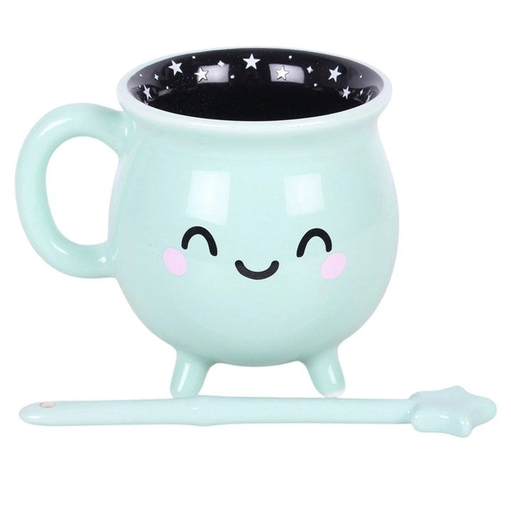 Mint Green Cauldron Mug with Star Wand Stirrer