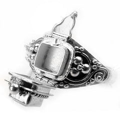 Sterling Silver Square Gemstone Poison Box Locket Ring