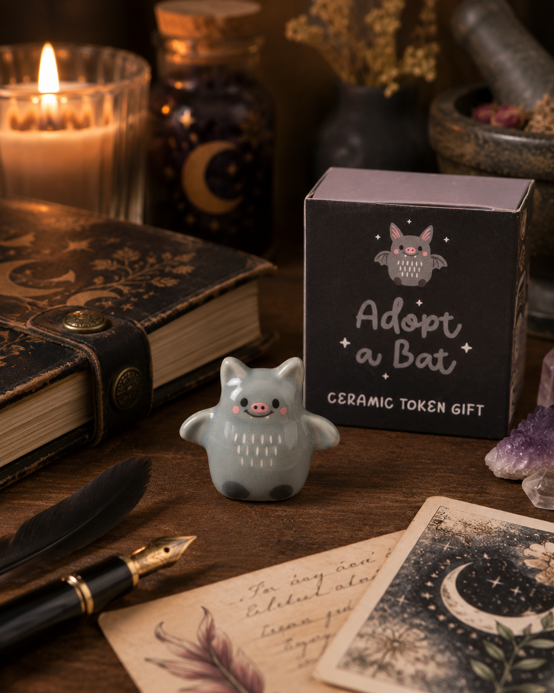 Adopt a Bat Ceramic Token Gift | Cute Bat Collectible Keepsake