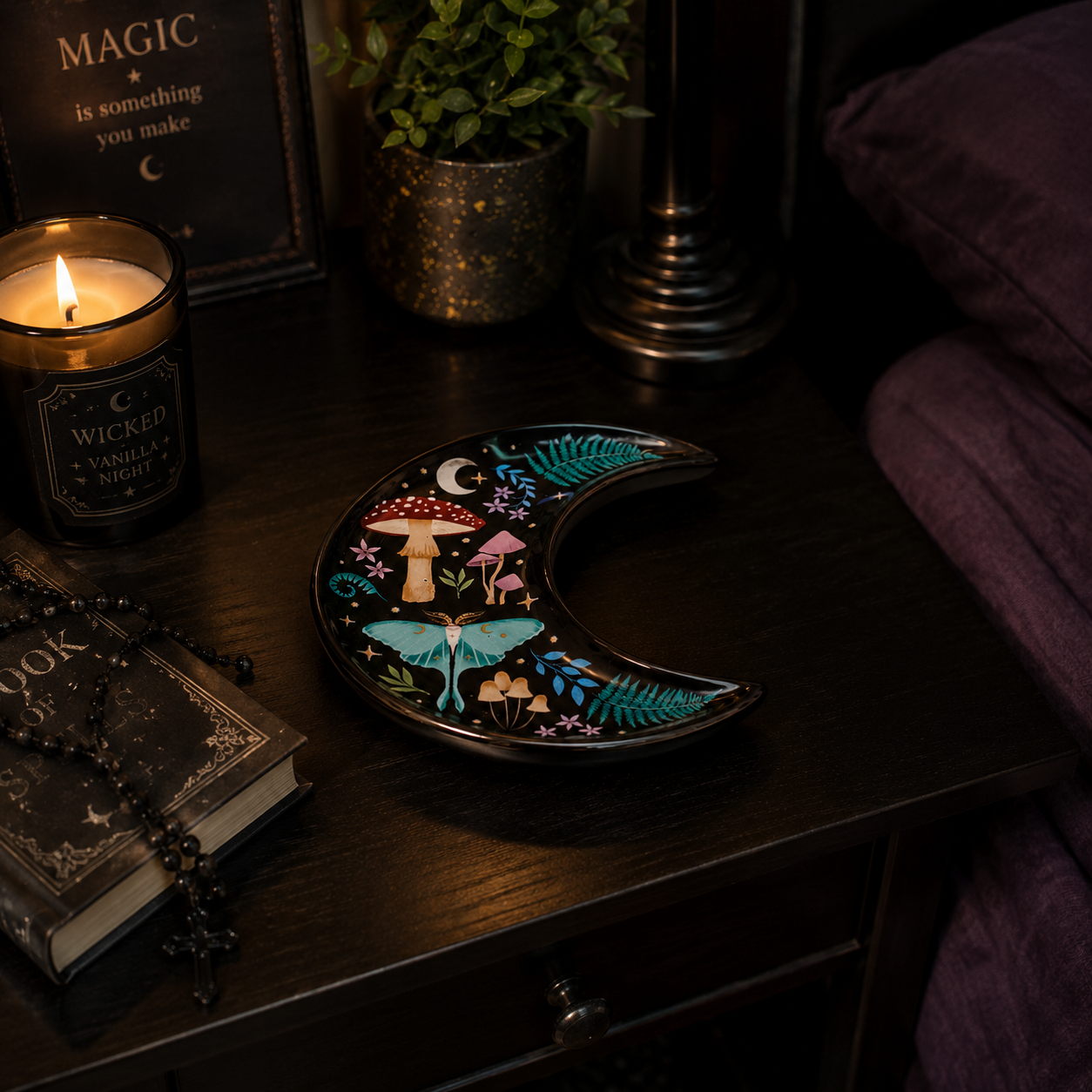 Crescent Moon Dark Forest Print Trinket Dish