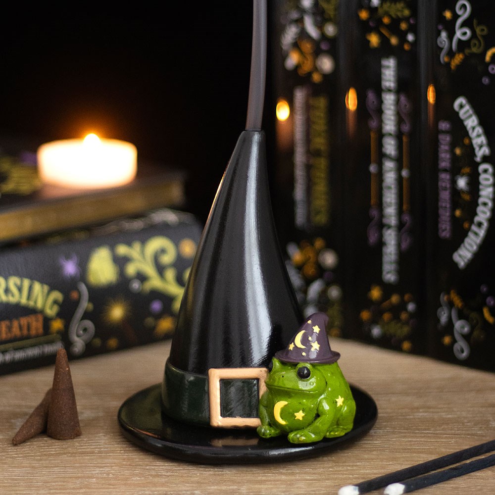 Witch Hat & Toad Incense Cone Holder | Witchy Resin Decor