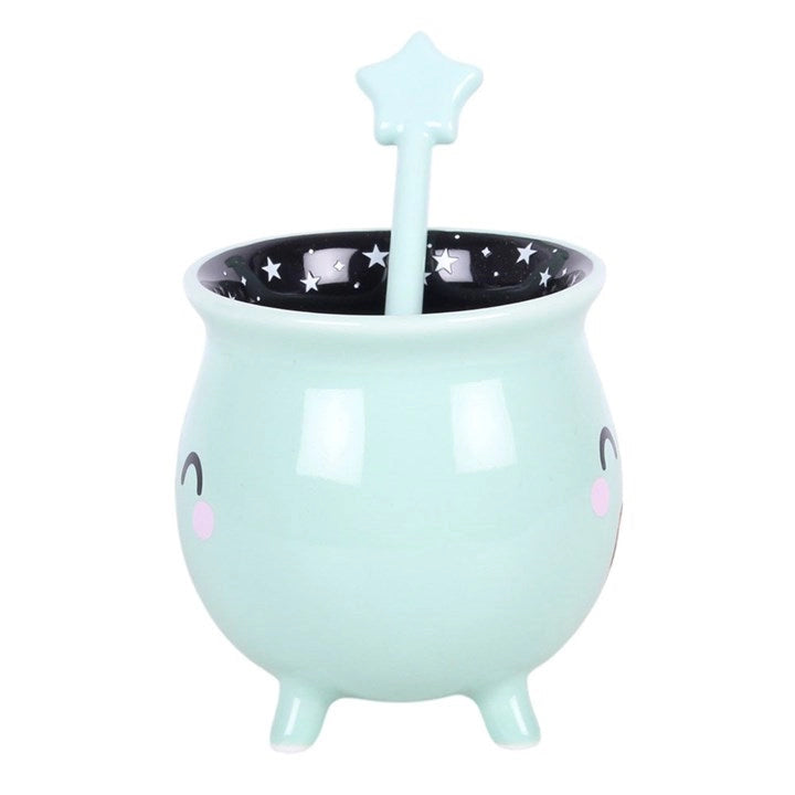 Mint Green Cauldron Mug with Star Wand Stirrer
