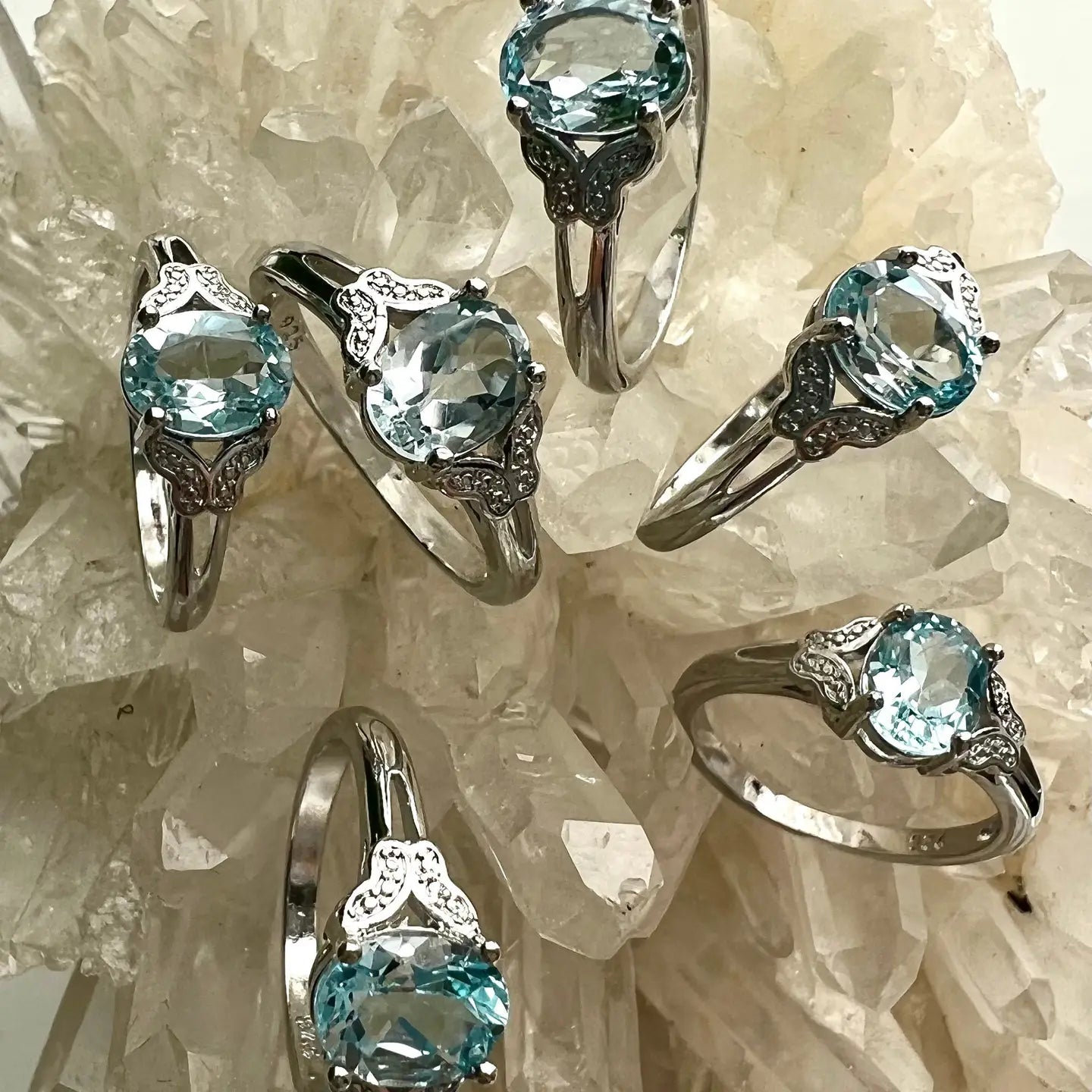 Natural Aquamarine Ring White Bronze