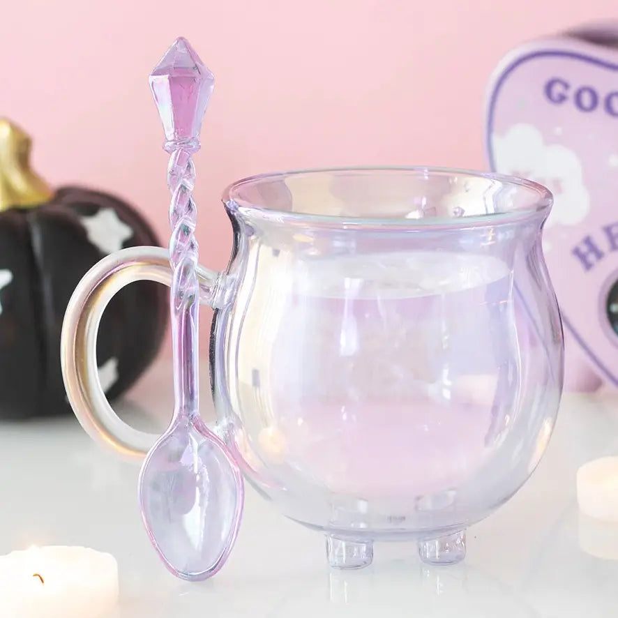 Purple Glass Cauldron Mug with Crystal Spoon