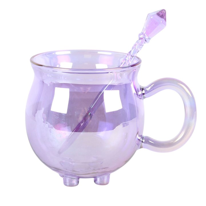 Purple Glass Cauldron Mug with Crystal Spoon