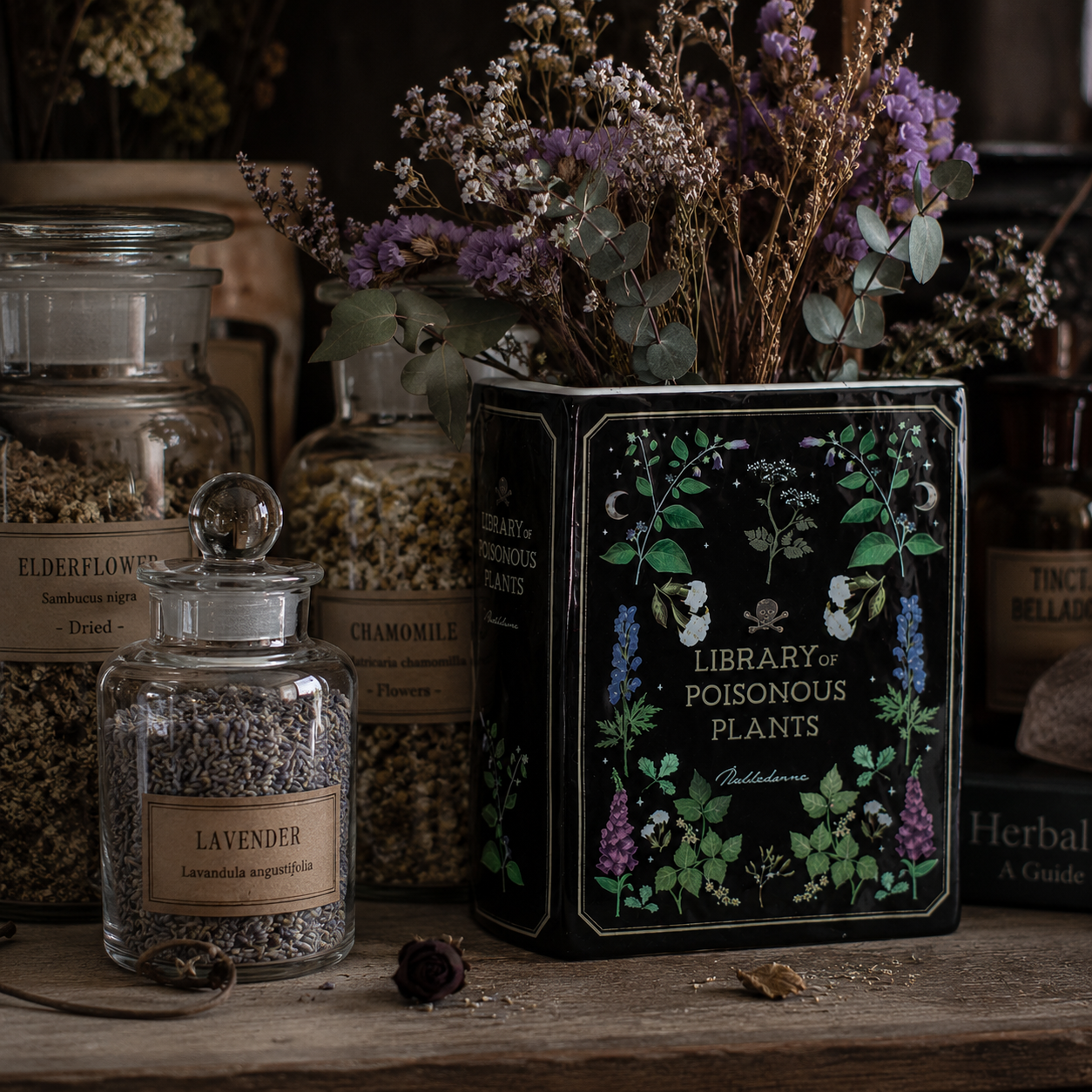 Library of Poisonous Plants Ceramic Book Vase | Gothic Dark Academia Décor