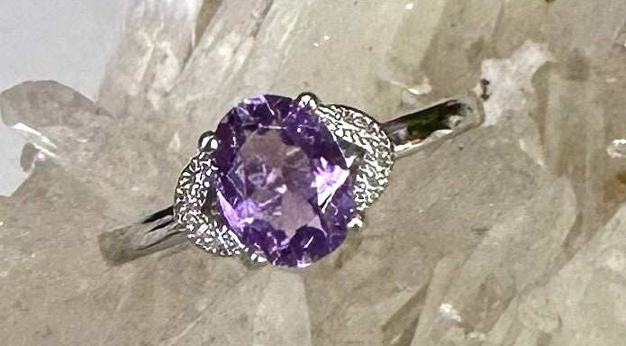Natural Amethyst Ring White Bronze