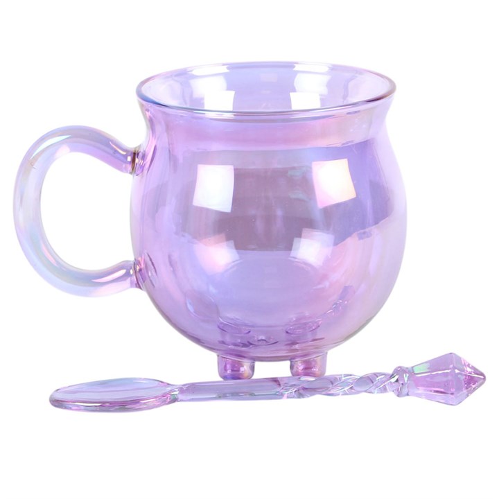 Purple Glass Cauldron Mug with Crystal Spoon