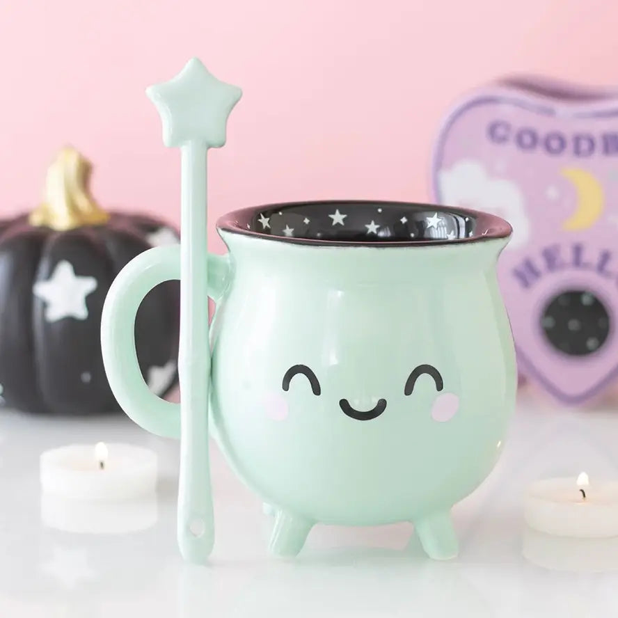 Mint Green Cauldron Mug with Star Wand Stirrer