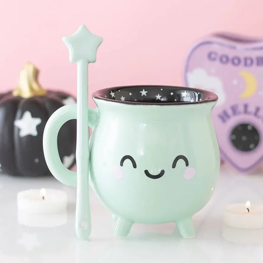Mint Green Cauldron Mug with Star Wand Stirrer