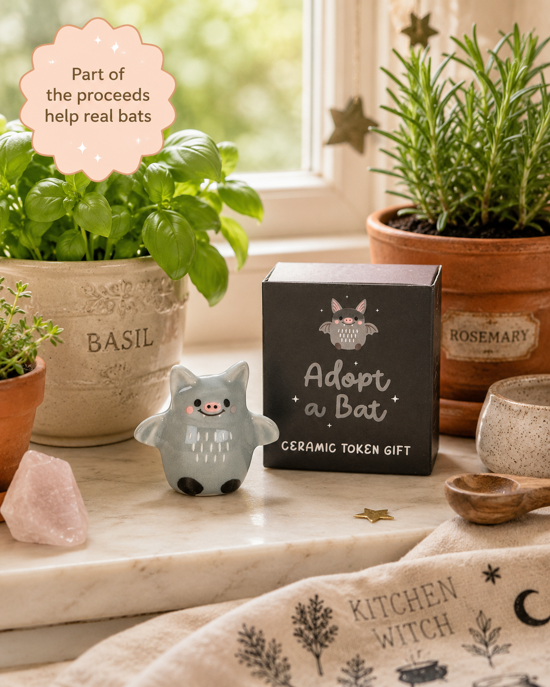 Adopt a Bat Ceramic Token Gift | Cute Bat Collectible Keepsake
