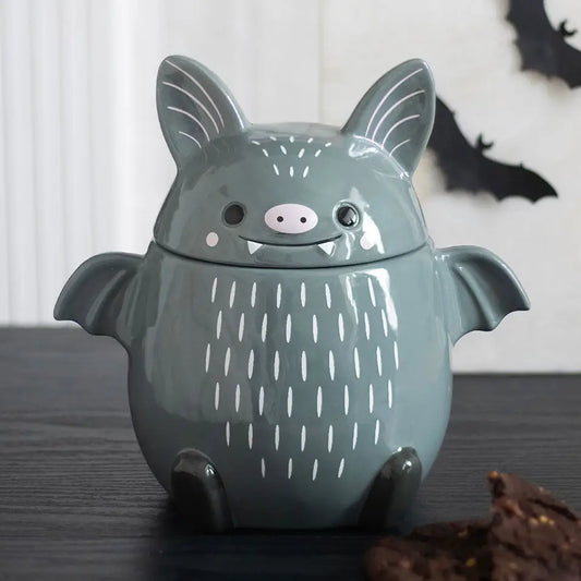 Cute Bat Cookie Jar | Ceramic Bat Treat Jar for Witchy Kitchens