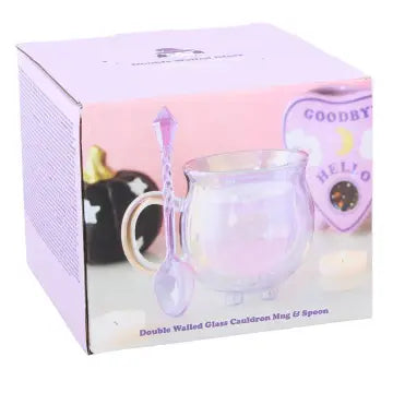 Purple Glass Cauldron Mug with Crystal Spoon