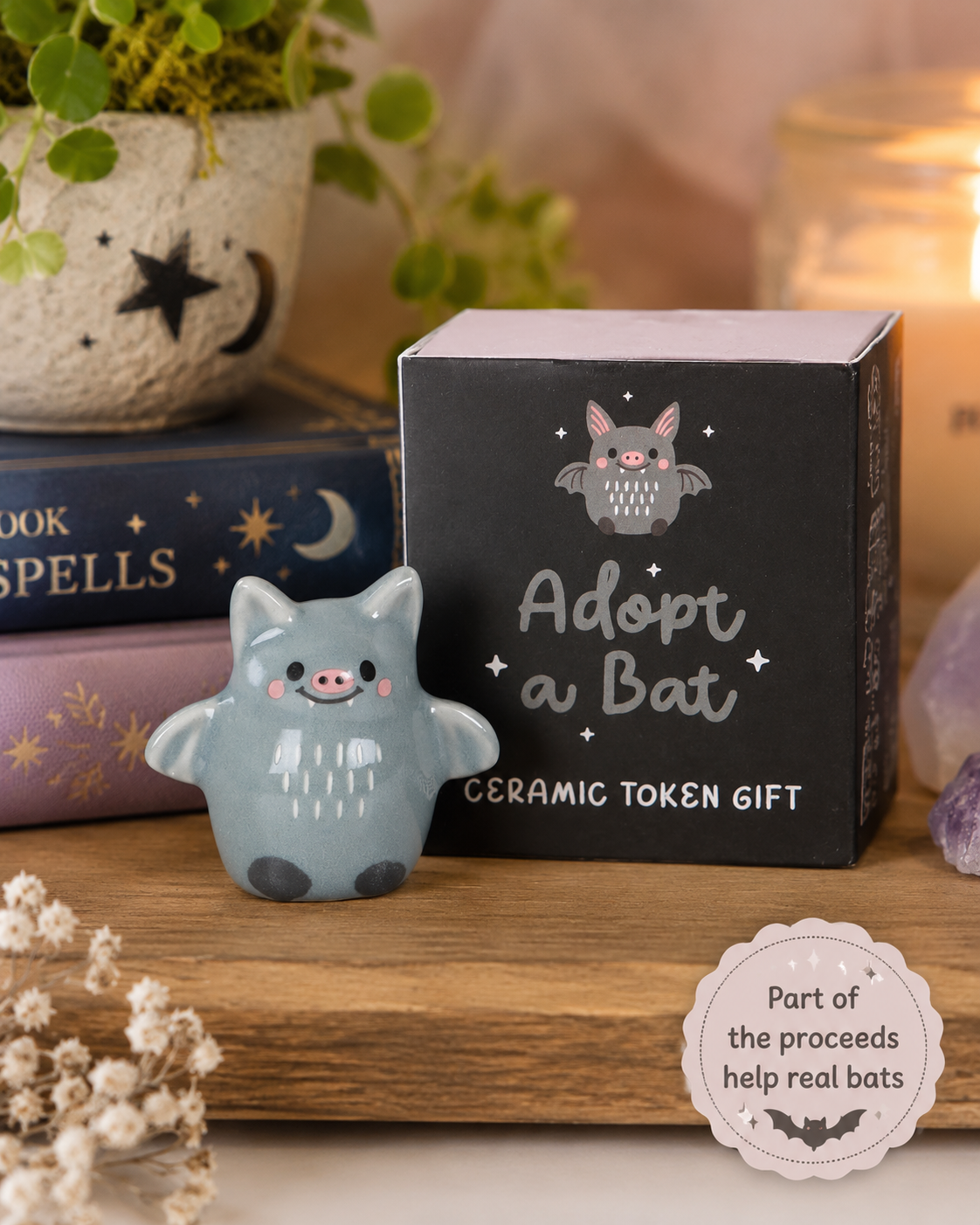 Adopt a Bat Ceramic Token Gift | Cute Bat Collectible Keepsake