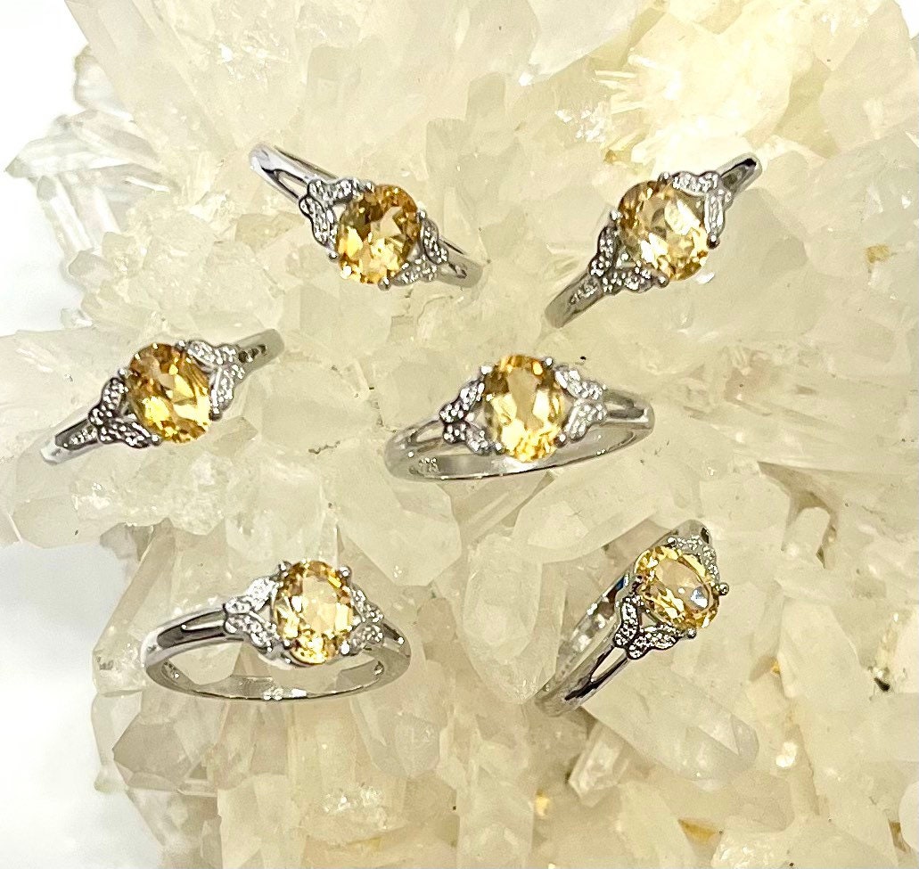 Natural Citrine Ring White Bronze