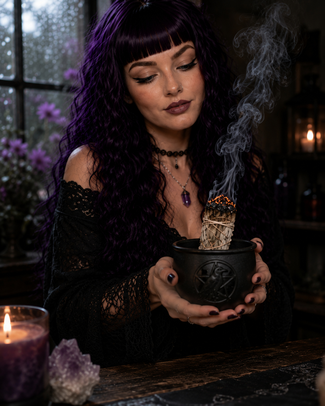 Pentacle Raven Metal Smudge Pot | 5" Incense Burner & Altar Bowl