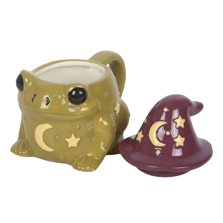 Wizard Toad Ceramic Mug with Witch Hat Lid & Star Spoon | 530ml Witchy Tea Cup